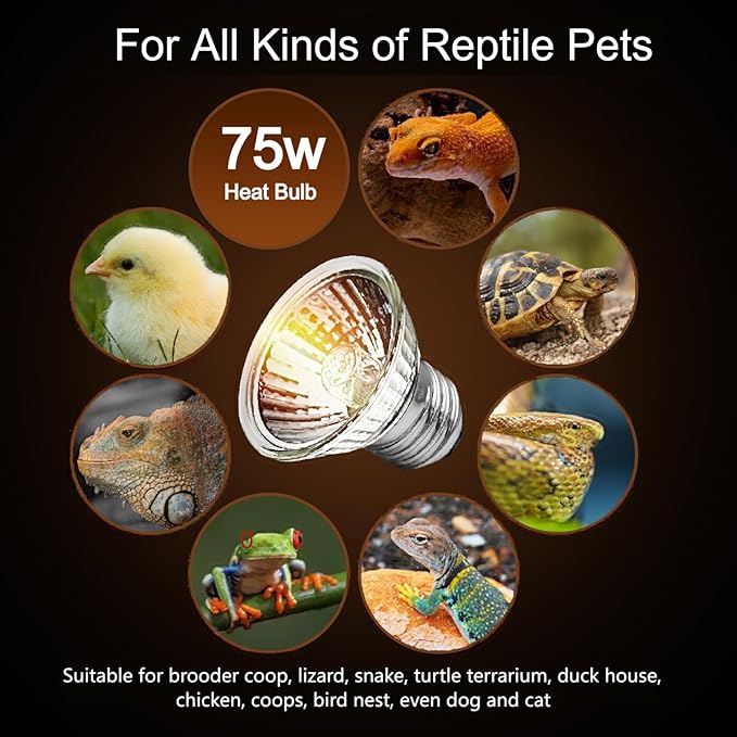 Turtle Heat Bulb 75W UVA Bulbs, Fit E26 Reptile Lamp, Light Turtle Heat Lamp for Reptiles and Amphibian Tanks, Terrariums and Cages, Works with Various Lamp Fixtures 4-Pack