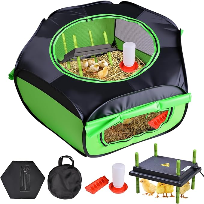 Chicken Brooder Box for Chick Starter Kit Upgrade Brooder Box for Chicks Brooder Tent with 10 * 12inch Brooder Heating Plate 4-in-1 Bundles with Chicken Feeder, Waterer (Brooder Set,Green)