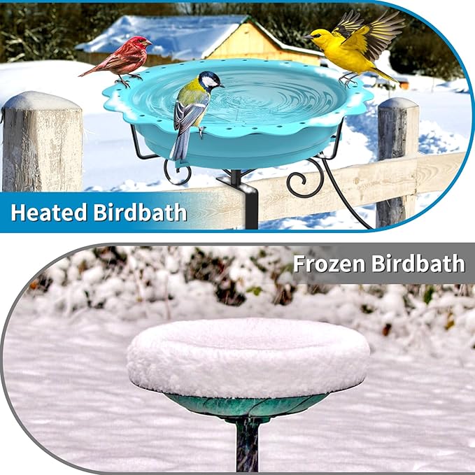 Heated Bird Bath for Deck Railing, Powerful 100W Thermostatically Controlled Heated Bird Baths for Outdoors for Winter, Heated Birdbath Water Heater for Outside Garden Yard Patio Lawn (Blue)