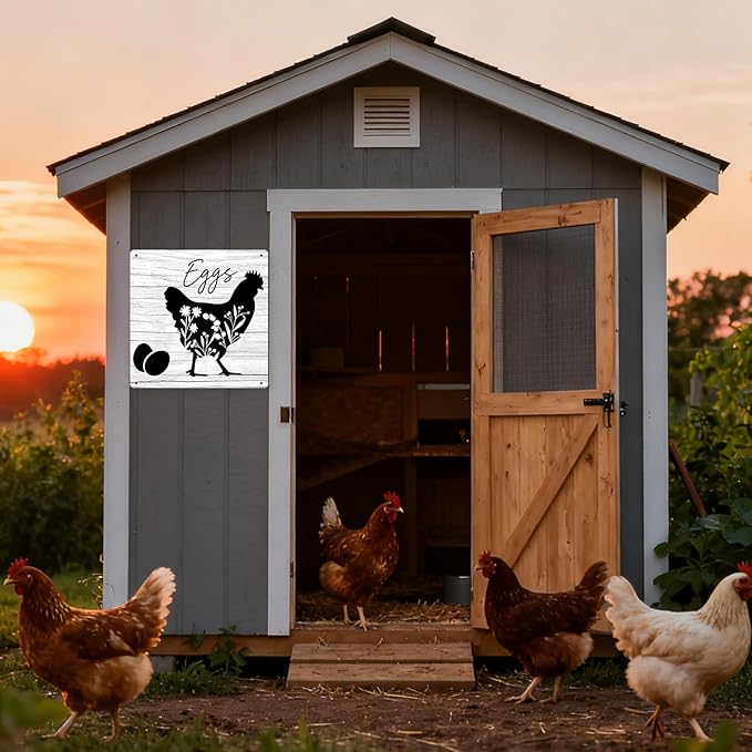 Kitchen Farmhouse Decor Floral Chicken Kitchen Decor Farm Style Decoration Rustic Farm Animal Signs for Home Yard Patio 8×8 Inches Tin Sign