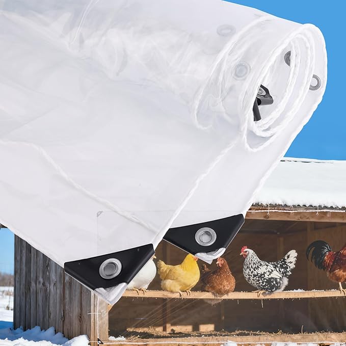 16 Mils Chicken Coop Cover for Winter, 3x2m/10x6.5ft PVC Clear Chicken Run Insulation Tarps Accessories for Sheepfold Bird Cage Vegetable Greenhouse Wind Rain Snow Freeze Resistance
