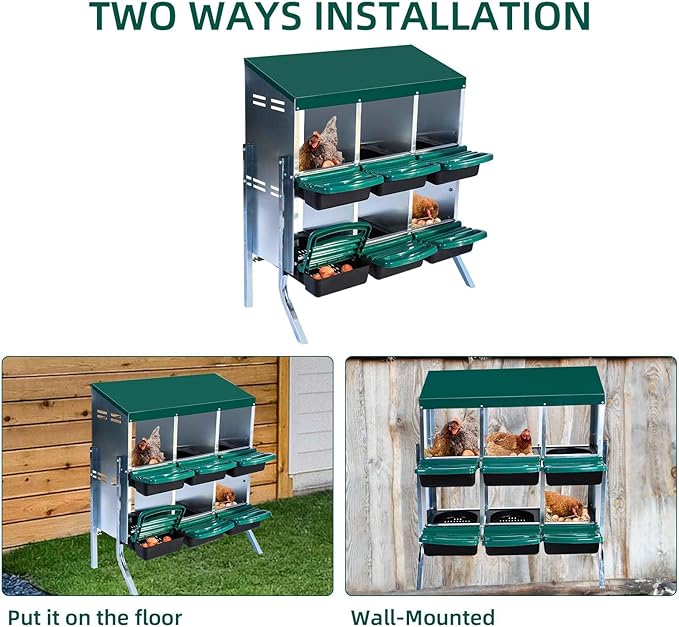 Chicken Nesting Boxes for Chickens,6 Hole Metal Roll Away Nest Box for Chicken Coop,Chickens Laying Egg, Lid Cover to Protect Eggs,Easy Egg Collection,Hen Roosting Boxes