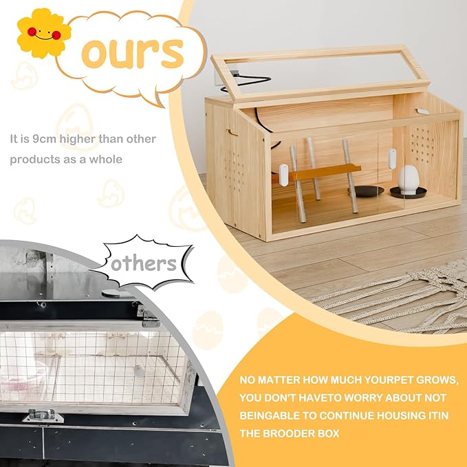 Brooder Box for Chicks Wooden Chick Brooder with Heat Lamp Large Brooder Plate for Baby Chicks, Ducks, Quails Birds