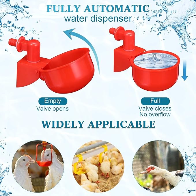 Complete Set Pipeline Automatic Poultry Nipple Waterer, 1/2" PVC Tee Fittings and Other Parts for Chicken, Turkey, Duck, Pigeon, Quail Feeding and Watering