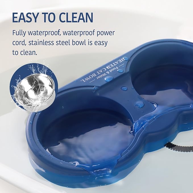 Heated Water Bowl for Outdoor Cats, 2 Thermal Stainless Steel Heated Cat Bowl for Outside, Ice Free & BPA Free Heated Pet Bowl for Small Animals Squirrel Rabbits Chickens Bird Bath in Winter