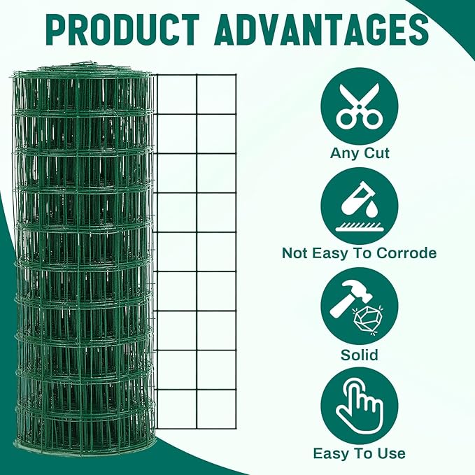 Gisafai Galvanized Welded Wire Fence 3 ft x 100 ft for Dog Chicken Hog Deer Goat Cattle 16GA Garden Border PVC Coated Fencing Roll Border Yard Vegetable Plant Animals Protection Poultry Netting(Green)