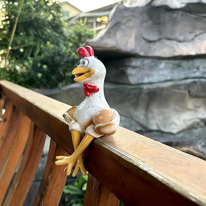 Funny Chicken Decor Sculpture - Sitting Cartoon Chicken Statues for Garden Backyard Resin Chicken Figurine for Fence Yard Home Patio Office Cute Animal Statues for Farmhouse Tabletop Decor
