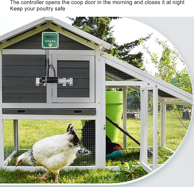 Automatic Chicken Coop Door Opener, Electric Poultry Swing Door Opener Accessories with Timer and Light Sensor, Linear Actuators Electric Poultry House Door Motor Kit 100 to 240V (US Plug)