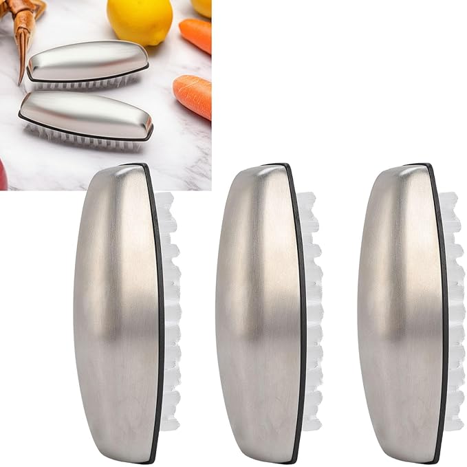 Vegetable Cleaning Brush, Stainless Steel Efficient Odor Removal Potato Brush Vegetable Scrubber Fingernail Brushes for Food