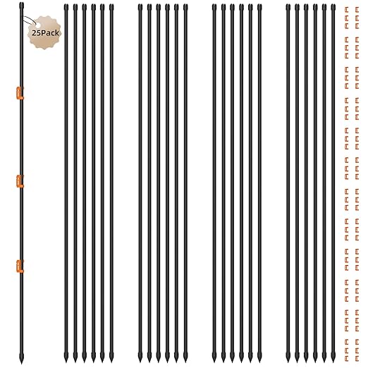 25Pcs 46Inch Portable Electric Fence Posts Kit with 75 Insulators,Temporary Electric Fencing for Containment of Chicken,Cow,Sheep & Small Animals,Easy Setup Backyard and Garden Electric Fence Stakes
