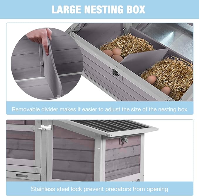 Large Chicken Coop with Run, 80.5’’ Chicken Tractor with Wheels, Wooden Hen House Poultry Cage with Plastic Waterproof Roof and Nesting Box, Leakproof Pull-Out Tray