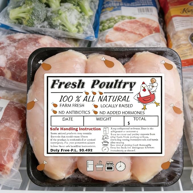 120pcs Poultry Freezer Labels with Safe Handling Instructions Frozen Stickers,Exemption P.L. 90-492(4x2.5 inch)