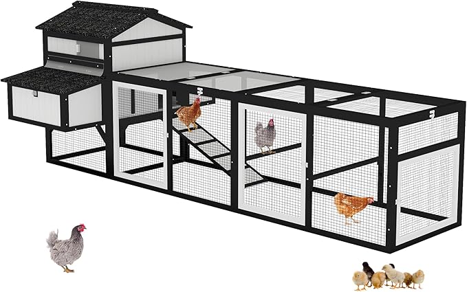 116" Large Chicken Coop with Run, Wooden Hen House Outdoor Poultry Cage 28.41 ft² for 4–6 Chickens, 4 Nesting Boxes, 4 Perches, Easy-Clean Slide Out Tray, Expandable Backyard Coop