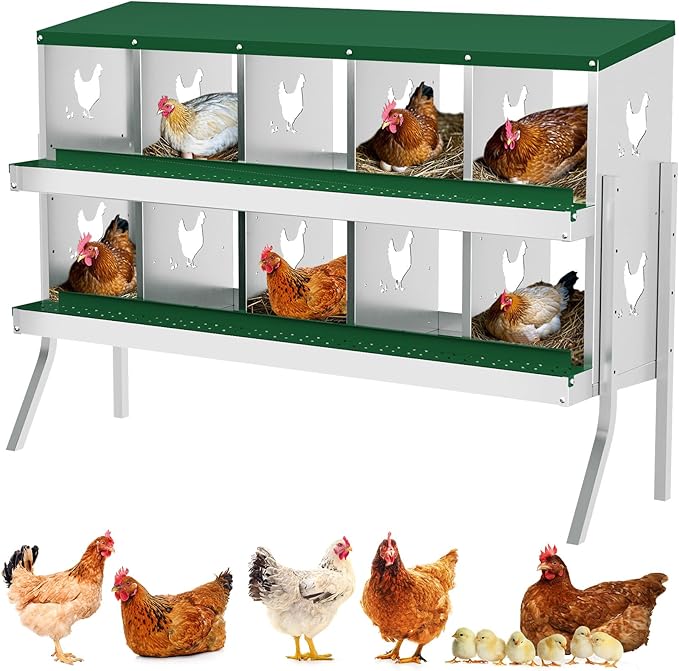 10-Hole Chicken Nesting Box, Rustproof Galvanized Steel Roll-Out Egg Collection with Vented Design, Laying Box for Hens, Poultry Coop Accessories for Egg Layers