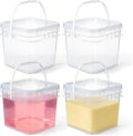 Food Storage Buckets with Lids - 4 Set Square Clear Plastic Containers, Airtight Pressure Seal & Handle for Kitchen Freezer Prep (Clear, 0.8 gal)