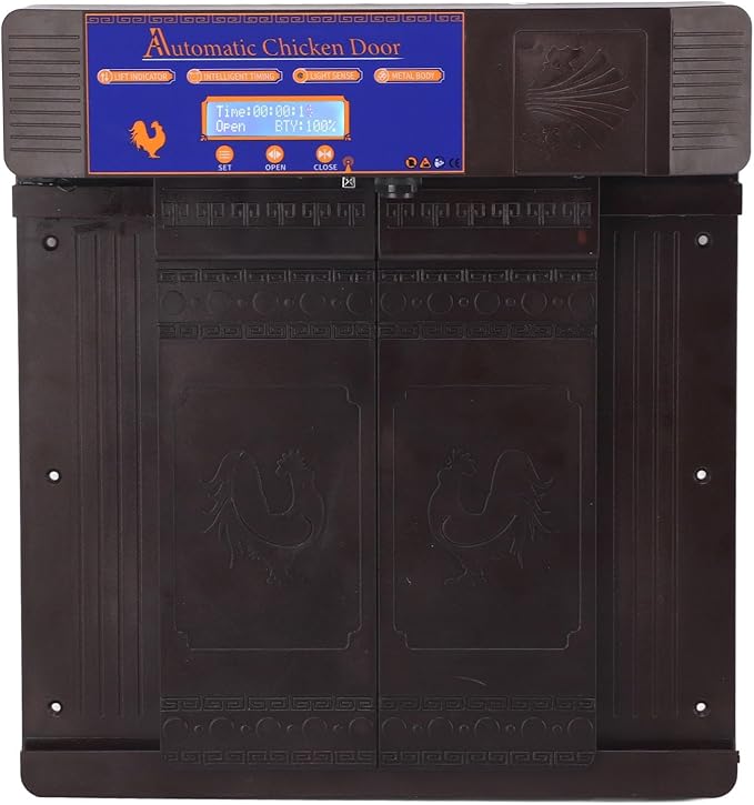 Solar Automatic Chicken Coop Door, Professional Infrared Anti Pinch with Timer Light Sensor and Remote Control, for Chicken Duck Goose Poultry (Dark Brown)