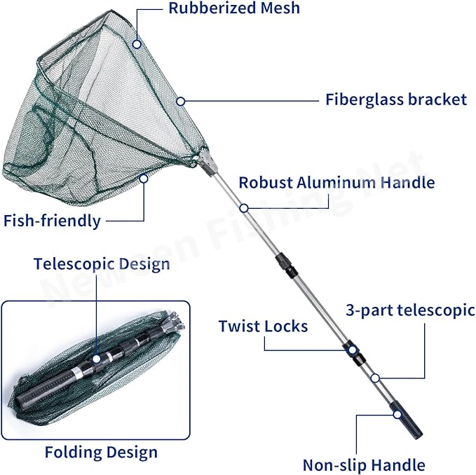 Neween Fishing Net, Foldable Collapsible Telescopic Fish Landing Net, Durable Nylon Material Mesh Landing Net for Easy Catching or Releasing for Trout