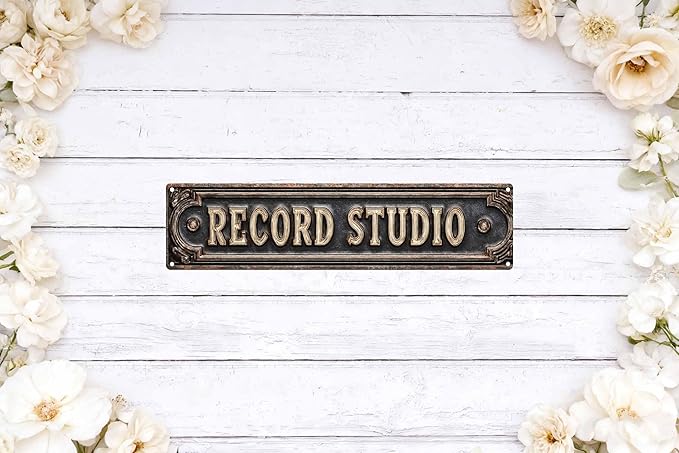 Vintage Tin Record Studio Sign Retro Metal Sign Suitable For The Record Studio - Multi-Purpose For Indoor Use Plaque 4x16 Inch