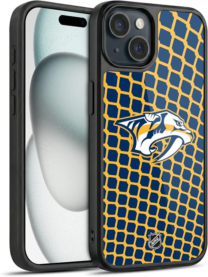 Head Case Designs Officially Licensed NHL Net Pattern Nashville Predators Gel Armor Case [Military Grade Drop Protection] Compatible with Apple iPhone 15