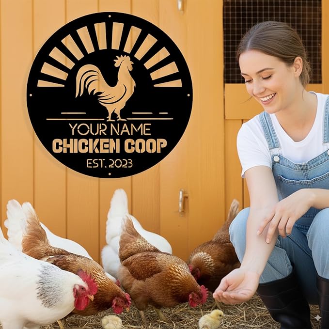 Custom Chicken Coop Metal Sign, Personalized Chicken Coop Sign for Outside, Custom Metal Hen House Farm Signs, Chickens Hen House Farmhouse Wall Art Decor