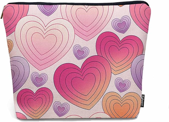 Hearts Cosmetic Travel Bag For Toiletries, Hippie Love Heart Pink Makeup Bag Toiletry Bags For Women, Flax Cosmetic Bags Make Up Bag Purse Toiletries Bag Birthday Gift