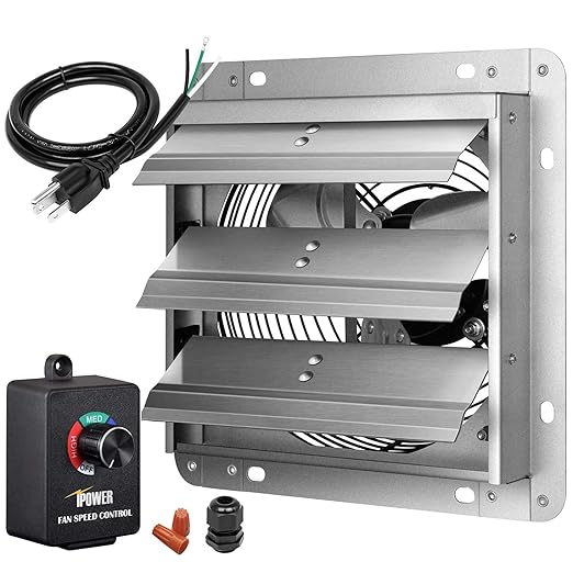 Simple Deluxe 7 Inch Shutter Exhaust Fan Aluminum with Speed Controller and Power Cord Kit,High Speed, 1680 RPM, 760 CFM, Silver