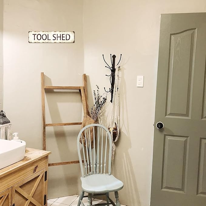 Vintage Tool Shed Sign - Retro Metal Tin Wall Art Decor 16x4 Inch, Rustic Workshop Garage Man Cave Signage with Weatherproof Finish, Funny Gift for Farmhouse Bar Cafe Indoor/Outdoor Use