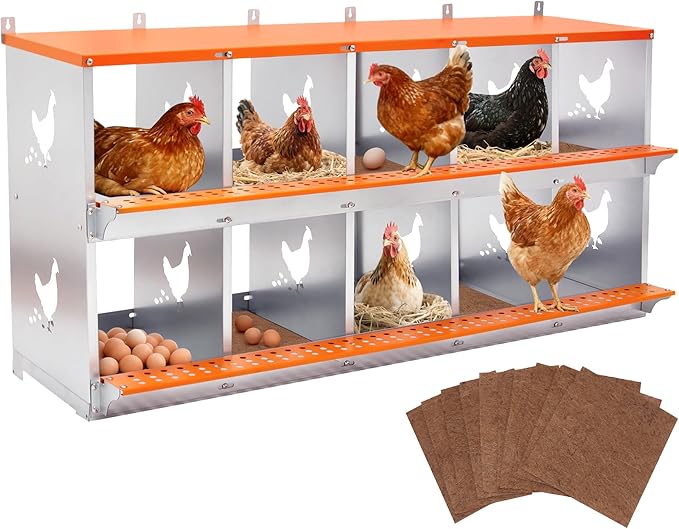 Chicken Nesting Box, 10 Compartment Metal Nesting Boxes for Chickens, Wall Mountable Chicken Laying Boxes, Easy Egg Collection, with Nesting Pads, Indoor & Outdoor Use, 53" L x 17" W x 25" H