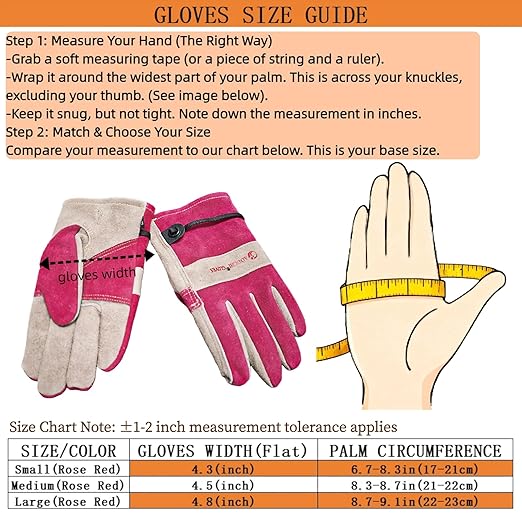 Women's Cotton Lined Leather Work Gardening Gloves, Rose Trimming, TIG/MIG Welding, Construction, Farm, Ranch Flexible Cowhide Gloves. Comfortable, Durable (Medium)