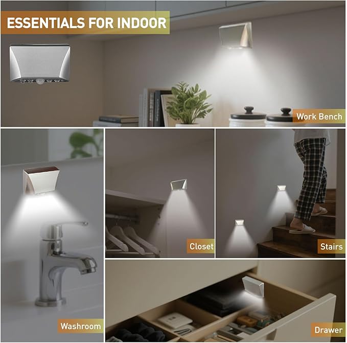 Silver 2 Pack Motion Sensor Keyhole Light - Automatic on/Off Infrared LED, Suitable for Front Doors, corridors, Stairs in The Dark | 3-Way Installation（Magnetic Suction、Adhesive and Screw）