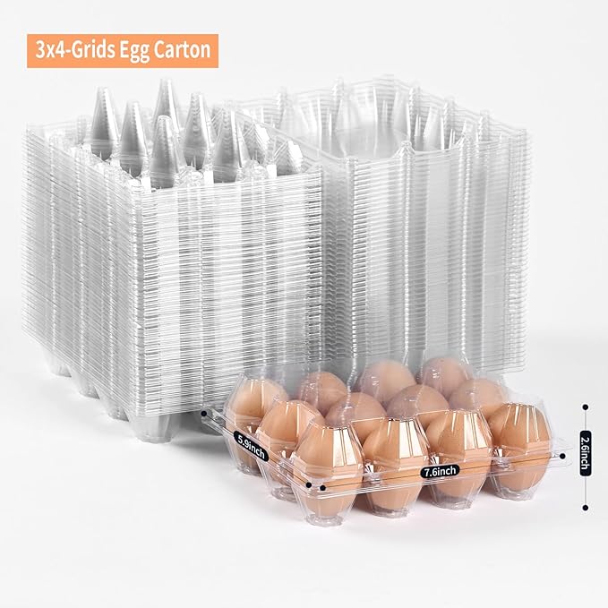 100 pc clear plastic Egg Cartons Cheap Bulk, 12grid Reusable Eggs Carton Bulk, clear plastic egg cartons,Egg cartons cheap bulk Perfect for Family, Farm, Markets, Display(3x4 egg cartons)