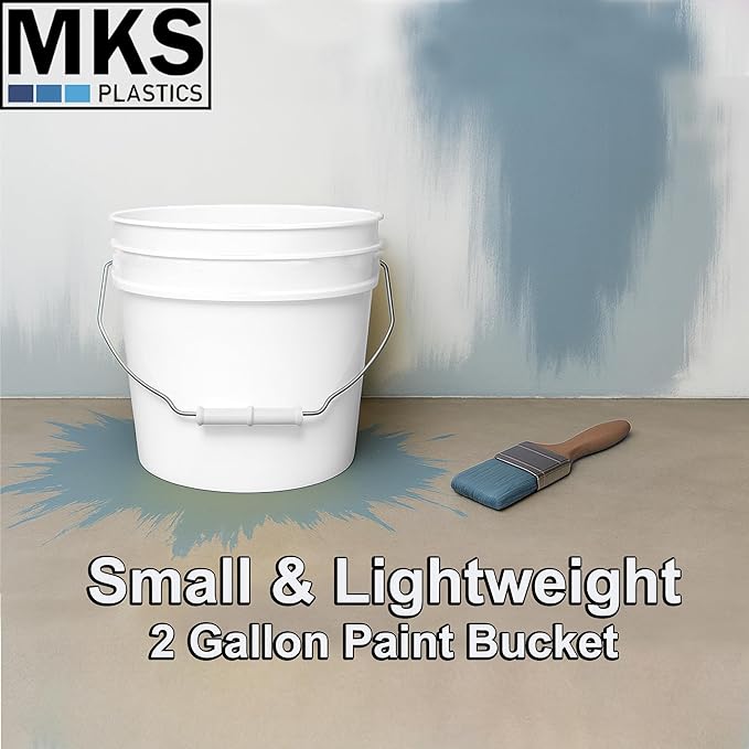 2-Gallon Bucket with Airtight Lid – Made in USA, Food Grade BPA Free Plastic, Heavy Duty Multi-Use, Metal Handle with Grip, Stackable Storage – White, 6 Pack