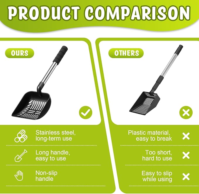 48 Inch Metal Chicken Coop Pooper Scooper (16 to 48 Inch) Long Handle Scooper with Detachable Stainless Steel Long Handle Gloves Accessory for Cleaning Chicken Coop(Black)