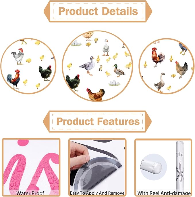 PLIGREAT Farm Poultry Rooster Chickens Duck Wall Stickers, Peel and Stick Wall Decals, Removable Vinyl Wall Sticker for Farmhouse Living Room Farm Store Wall Decoration Home Indoor Wall Art Decor