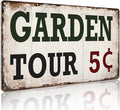 Vintage Metal Garden Signs for Outside Yard Decor - "Garden Tour 5 Cents" Gardening Gifts for Women Patio Farmhouse Wall Decor Art 12x8 Inch