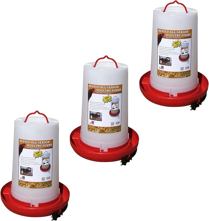 Farm Innovators 3 Pack Heated Chicken Waterer, Poultry Water Fountain, 3 Gallon