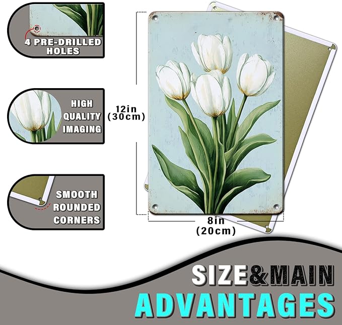 Tulip Vintage Metal Tin Sign for Home Kitchen Bar Coffee Shop Metal Sign 8x12inch