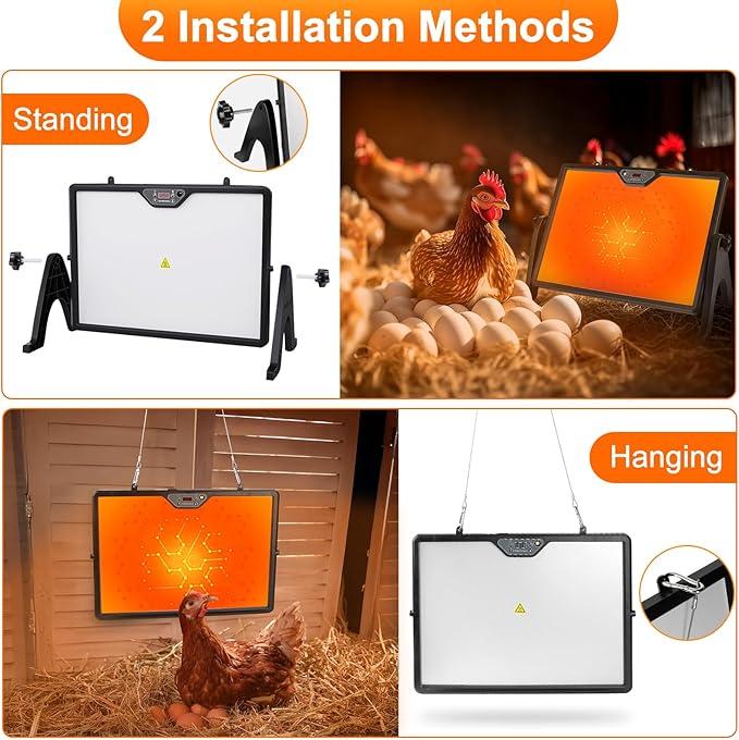 Smart Chicken Coop Heater, 180W Double-Sided Brooding Heating Panel with Thermostat Remote Control Timing & Adjustable Temp, Hanging and Standing Angle Adjustable, for Chicken Home Pet (H88A-Z1)