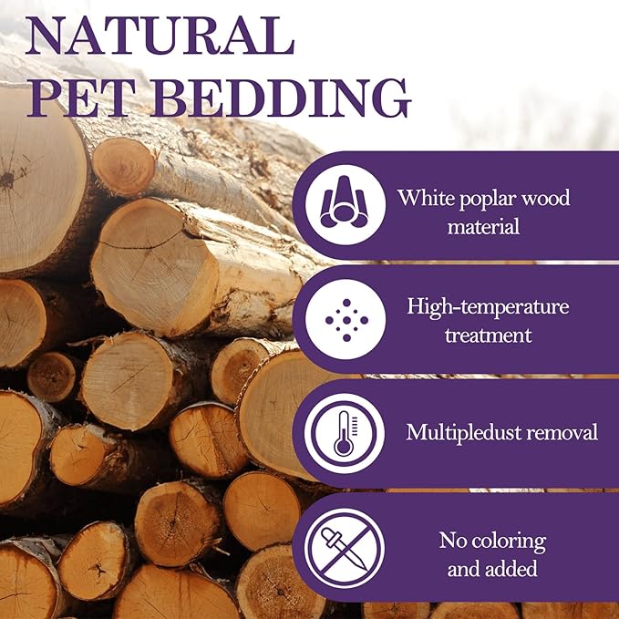 Natural Aspen Shavings Pet Bedding 5.5 Lb, Low-Dust & Chemical-Free, Ultra-Absorbent Cage Litter for Hamsters, Rabbits, Gerbils & Small Animals, Biodegradable Wood Shavings（70L Before Compression）