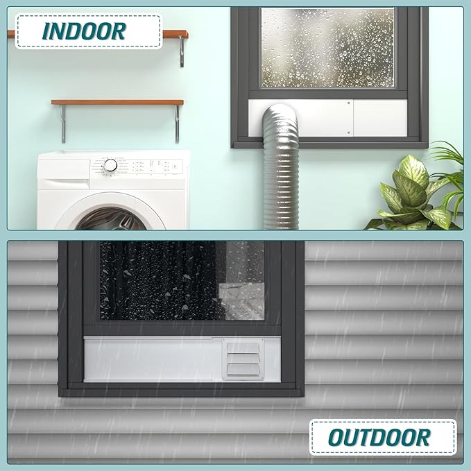 Daisypower Dryer Vent Window Kit, Adjustable Window Vent Kit with Outdoor Dryer Vent Cover,4 Inch Hood for Exhaust Ventilation