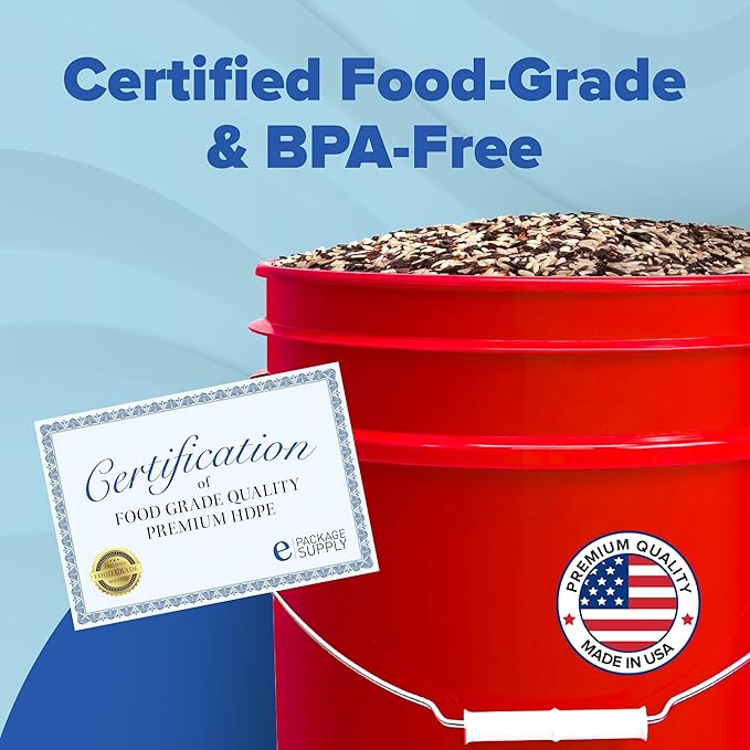 ePackageSupply 5 Gallon Plastic Bucket with Airtight Lid | Made in USA | Food Grade Bucket | BPA-Free | Heavy Duty 90 Mil All Purpose Pail | One 12" Rubber Mallet & One Lid Opener Included | 1 Pack