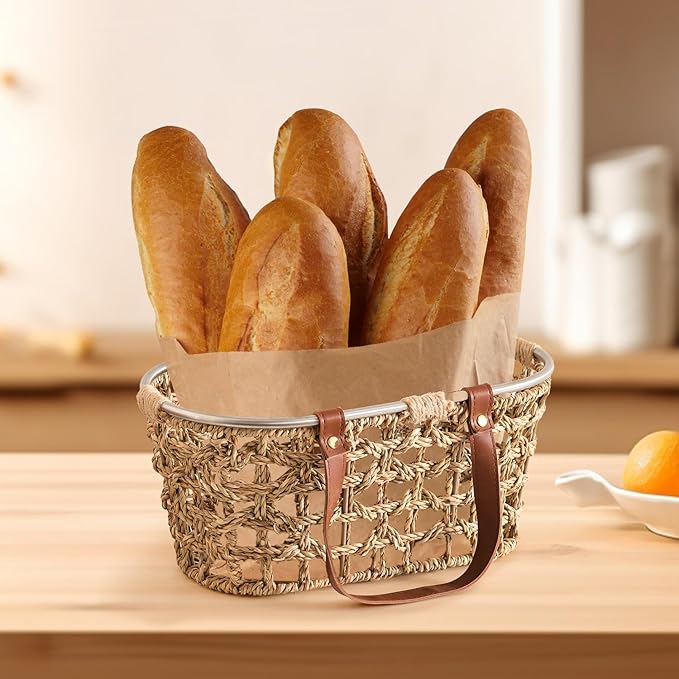 Egg Baskets for Collecting Fresh Eggs Farmhouse Handmade Wicker Hyacinth Egg Collecting Basket with Handle