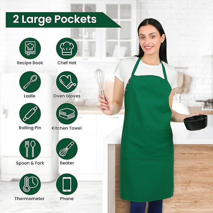 Kitchen Apron Cotton Waterdrop Resistant with adjustable Aprons for Women with Pockets 9 Color option Cooking