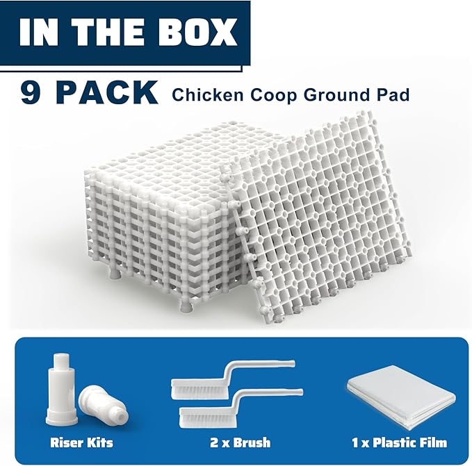 Chicken Coop Ground Pads, 9 Pack Chicken Coop Walking Pads Raise Above Ground Avoid Water and Moisture,Plastic Chicken Coop Mats Fits for Chicken Active or Eating Area,Chicken Coop Accessories