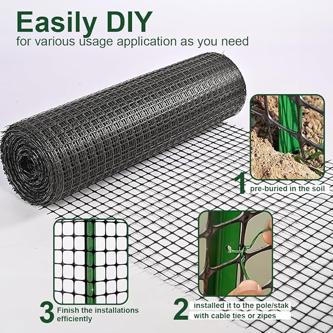 Heavy Duty Plastic Fence Roll 55" x 50' - 0.8x0.8 Inch Chicken Wire Mesh, Reusable Fencing for Garden, Rabbit/Poultry Protection, Balcony & Plant Defense (Black)