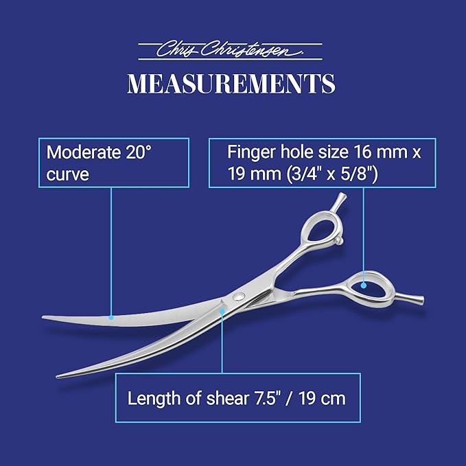 Chris Christensen Classic Series 7.5 in. Curved Dog Grooming Shears, Groom Like a Professional, Convex blade, Any Skill Level, Made From 440C Japanese Steel