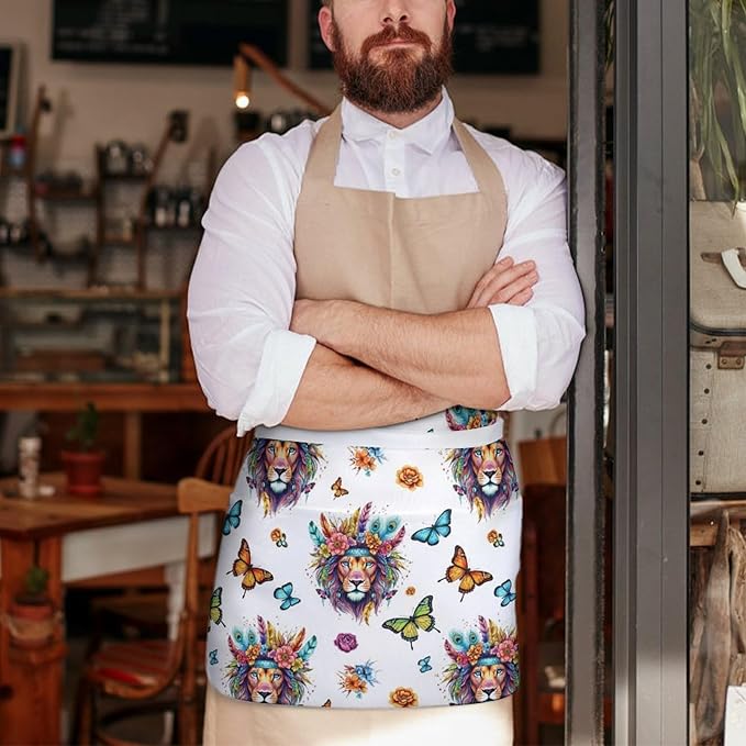 Short Aprons for Servers Unisex Chef Works Waitress Apron with 3 Pockets