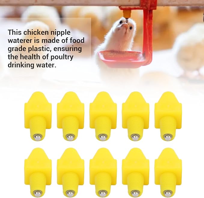 Chicken Waterer 10pcs Automatic Chicken Water Nipples, Sturdy Plastic Chicken Waterer Poultry Nipples Drinker Waterer Yellow, Duck Screw Water Drink Feeder