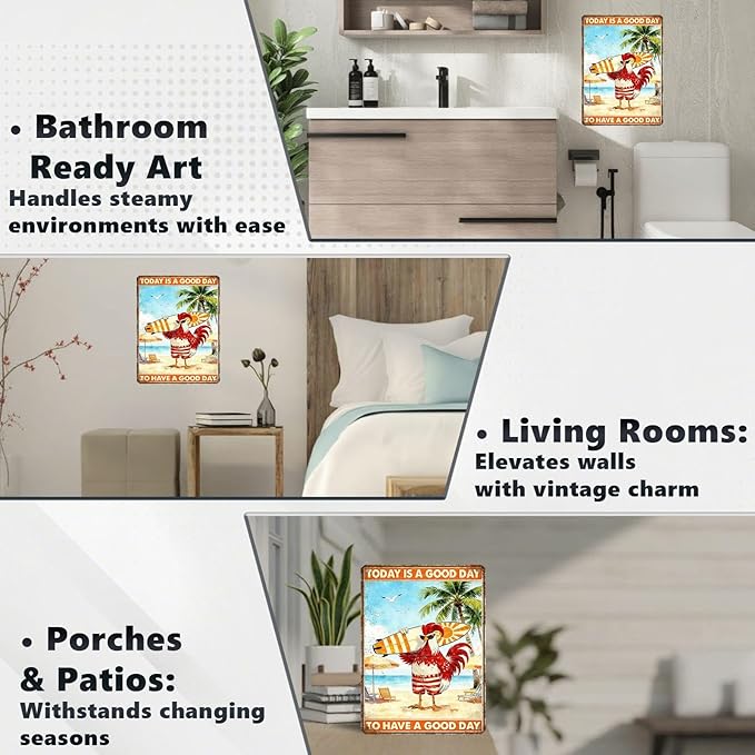 Funny Chicken Metal Sign Beach House Decor Today Is A Good Day To Have A Good Day Tin Signs Vintage Poster Wall Decor For Home Cafe Kitchen Bar Man cave Swimming Pool Office 16 * 12 In