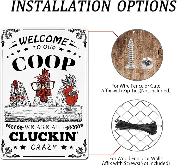 Chicken Signs 2 Pack-Metal Chicken Signs for Coop Funny Outdoor,Chicken Sign Decor for Farm Yard Fence 12x8inch